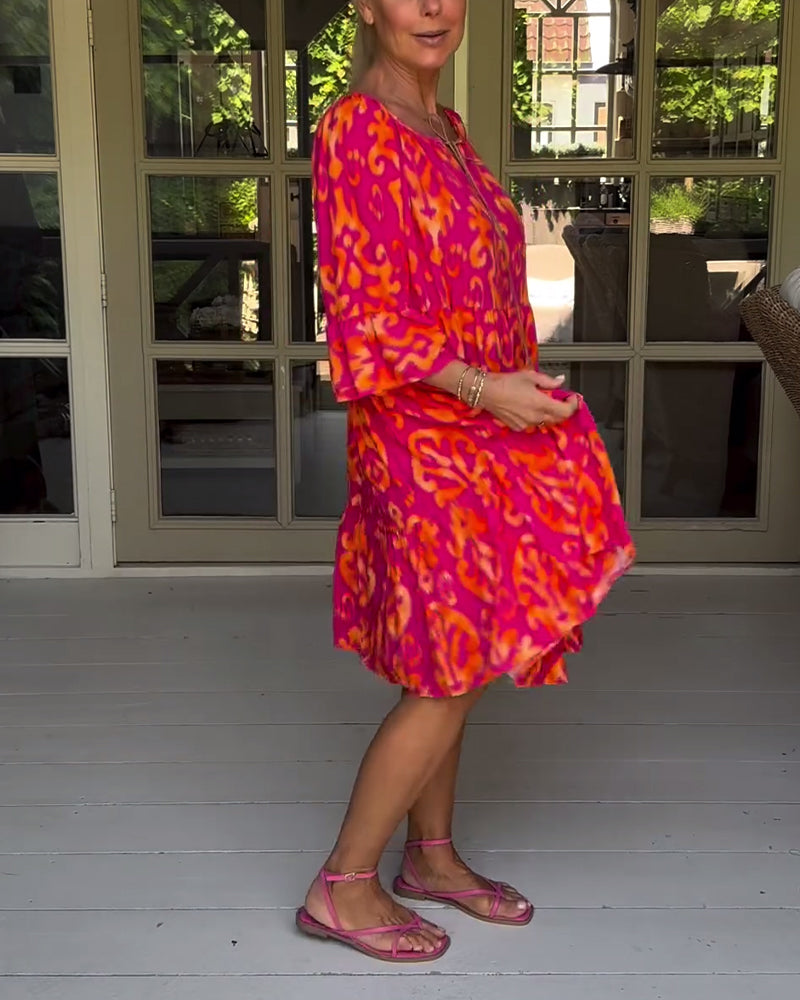 Camille™ Drawstring Neck Bell Sleeve Midi Dress