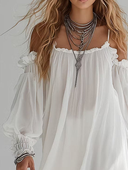 Valentina™ White Off-Shoulder Boho Mini Dress