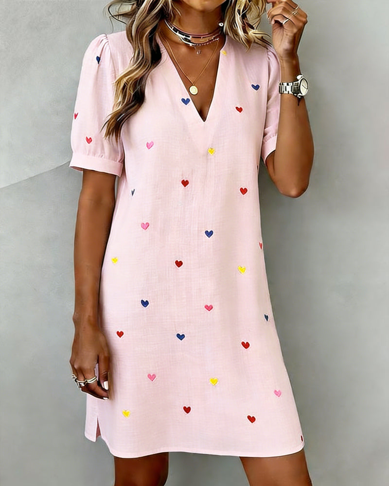 Coraline™ Heart Print V-Neck Mini Dress