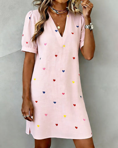 Coraline™ Heart Print V-Neck Mini Dress