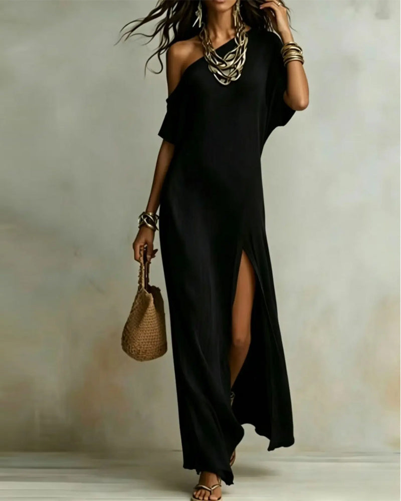 Élodie™ Slanted Shoulder Slit Maxi Dress