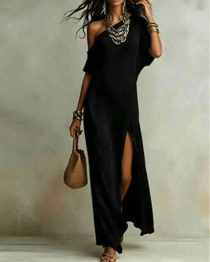 Élodie™ Slanted Shoulder Slit Maxi Dress