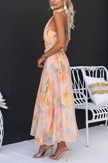 Ava | Watercolour Halter Midi Dress