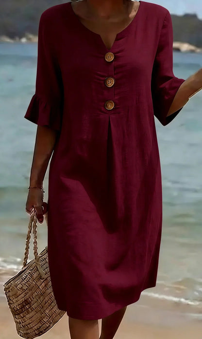 Sylvie | Linen Dress with Puff Sleeves