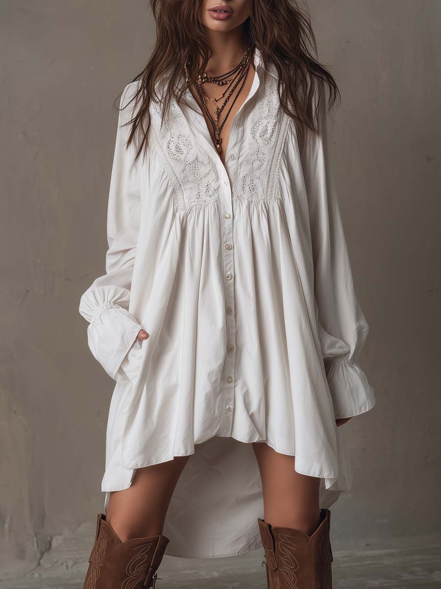 Lucia™ Lace Detail Shirt Mini Dress