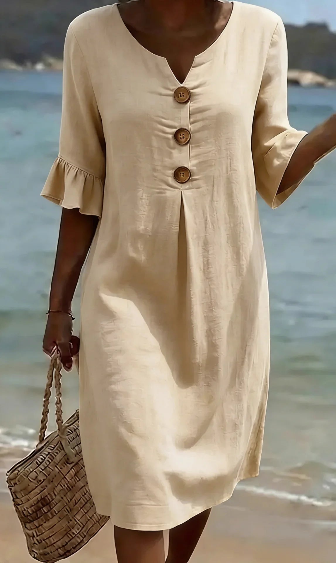Sylvie | Linen Dress with Puff Sleeves