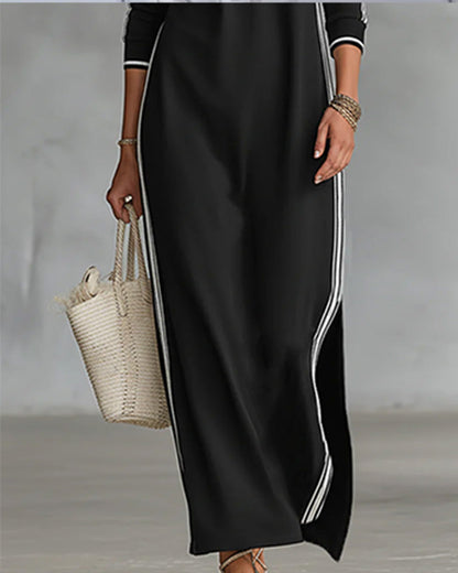 Sirilak™ | Linen V-Neck Maxi Dress with Contrast Buttons