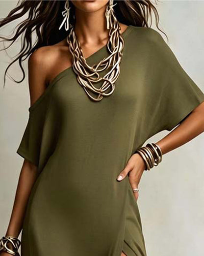 Élodie™ Slanted Shoulder Slit Maxi Dress