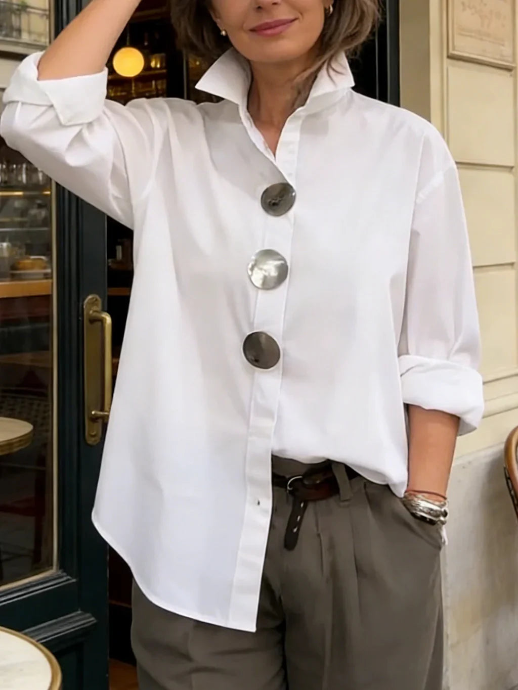 Wanda | Elegant Linen Shirt with Metal Buttons