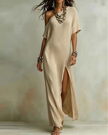 Élodie™ Slanted Shoulder Slit Maxi Dress