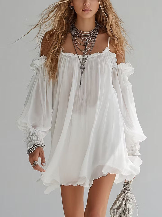 Valentina™ White Off-Shoulder Boho Mini Dress