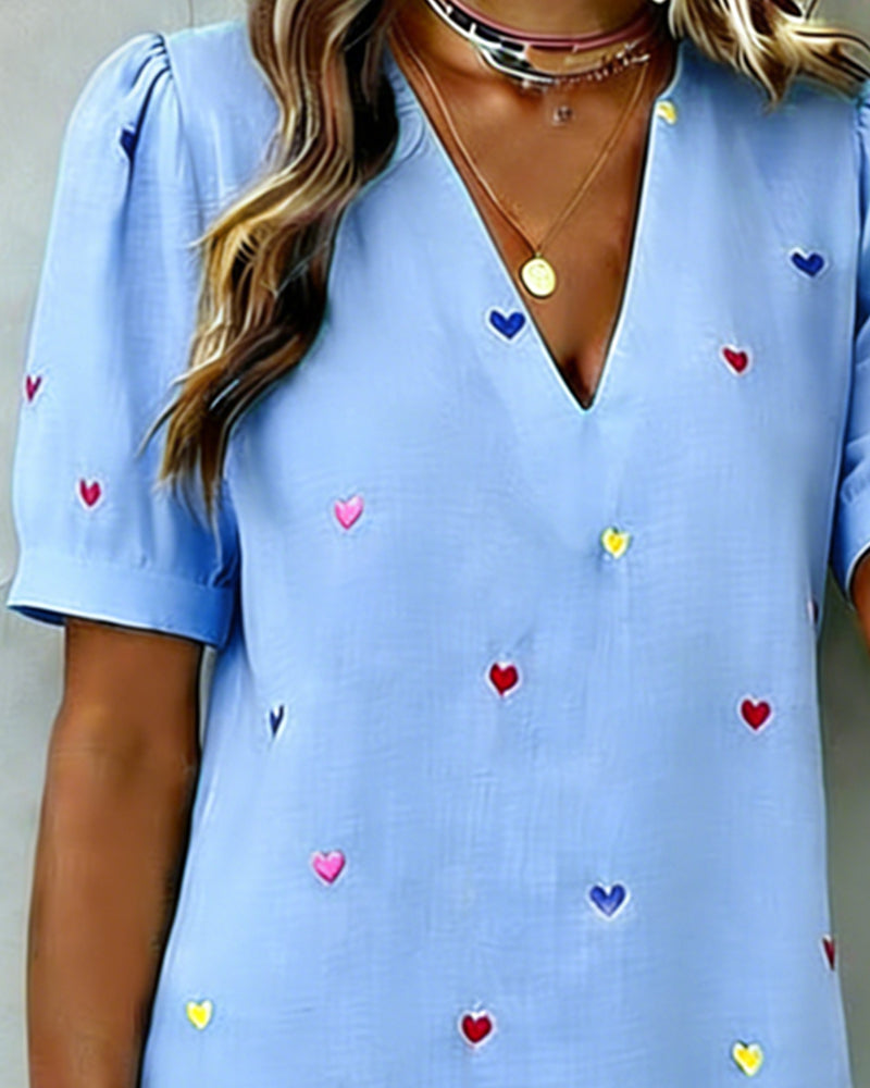 Coraline™ Heart Print V-Neck Mini Dress
