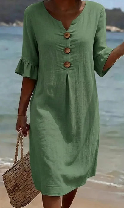 Sylvie | Linen Dress with Puff Sleeves