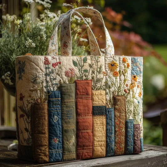 Books & Blooms | Quilted Tote Bag