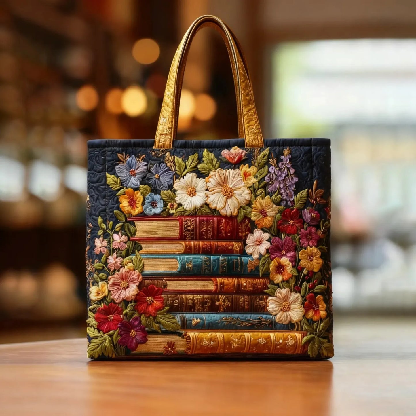 Floral Books | Quilted Tote Bag