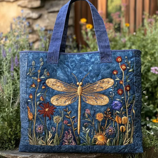 Golden Dragonfly | Quilted Tote Bag