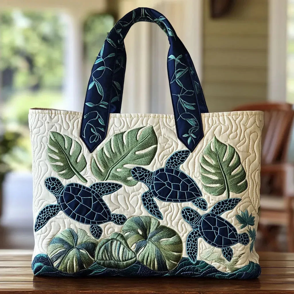 Sea Turtle Grace | Quilted Tote Bag