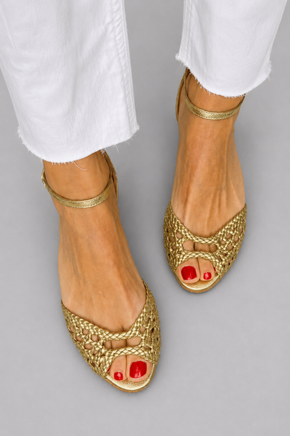 Isadora | Woven Golden Sandals