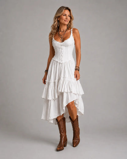 Rosalie™ Corset Tiered Lace-Trim Midi Dress