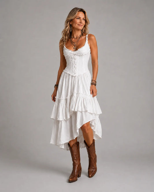 Rosalie™ Corset Tiered Lace-Trim Midi Dress