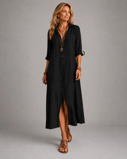 Serena™ Button-Front Bohemian Shirt Maxi Dress