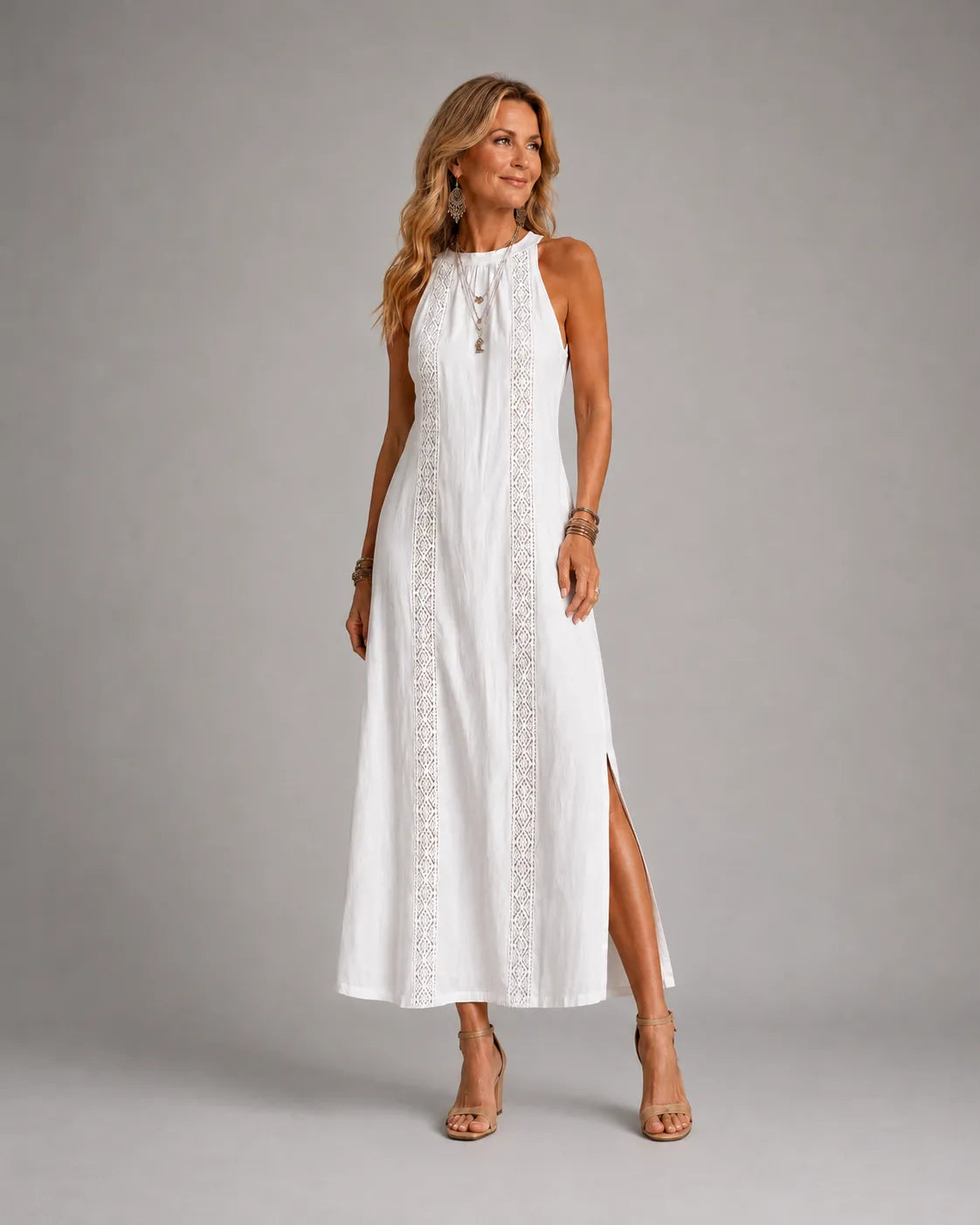 Jimena™ Embroidered Mandarin Collar Midi Dress