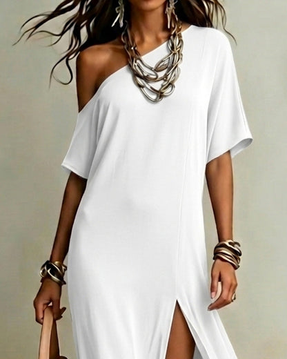 Élodie™ Slanted Shoulder Slit Maxi Dress