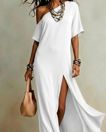 Élodie™ Slanted Shoulder Slit Maxi Dress