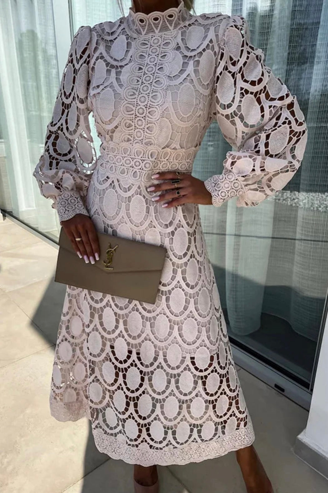Lace | Balloon-Sleeve A-Line Midi Dress