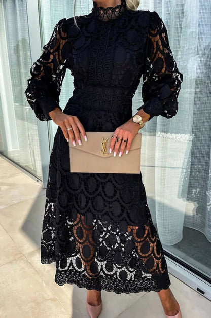 Lace | Balloon-Sleeve A-Line Midi Dress