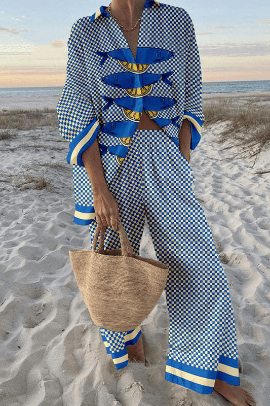 Marina | Fish Print Beach Shirt & Trouser Set