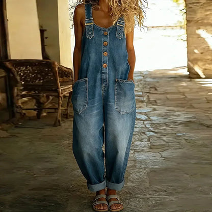 Mae | Vintage βαμβακερή denim ολόσωμη φόρμα με ρυθμιζόμενες τιράντες