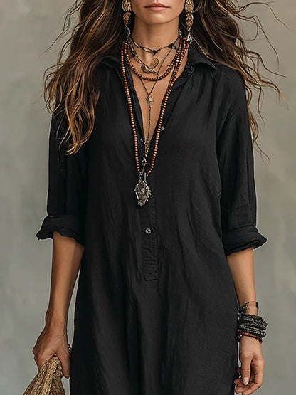 Selene™ | Relaxed Button-Front Maxi Dress