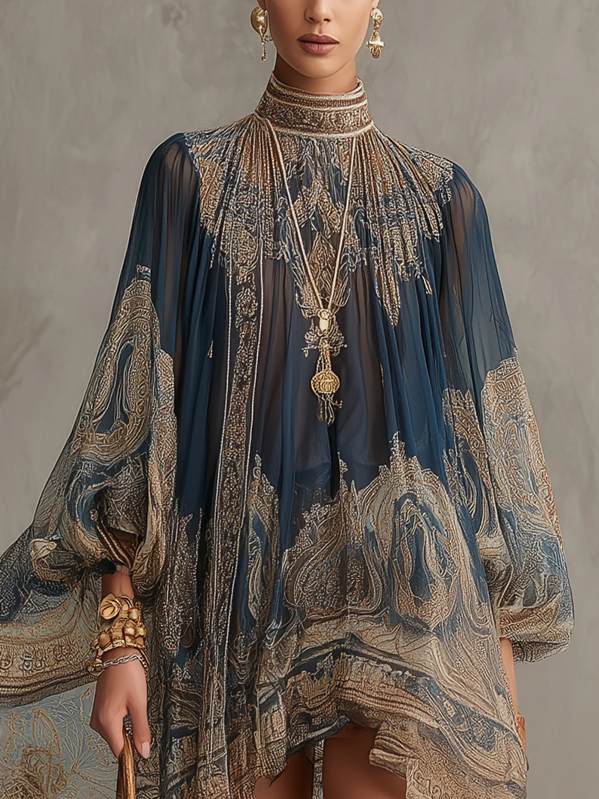 Artemisia™ Navy Baroque Print Mini Dress