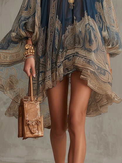 Artemisia™ Navy Baroque Print Mini Dress