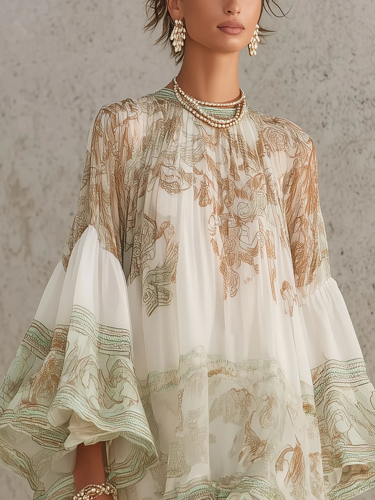 Emerald™ Green Print Chiffon Ruffle Mini Dress