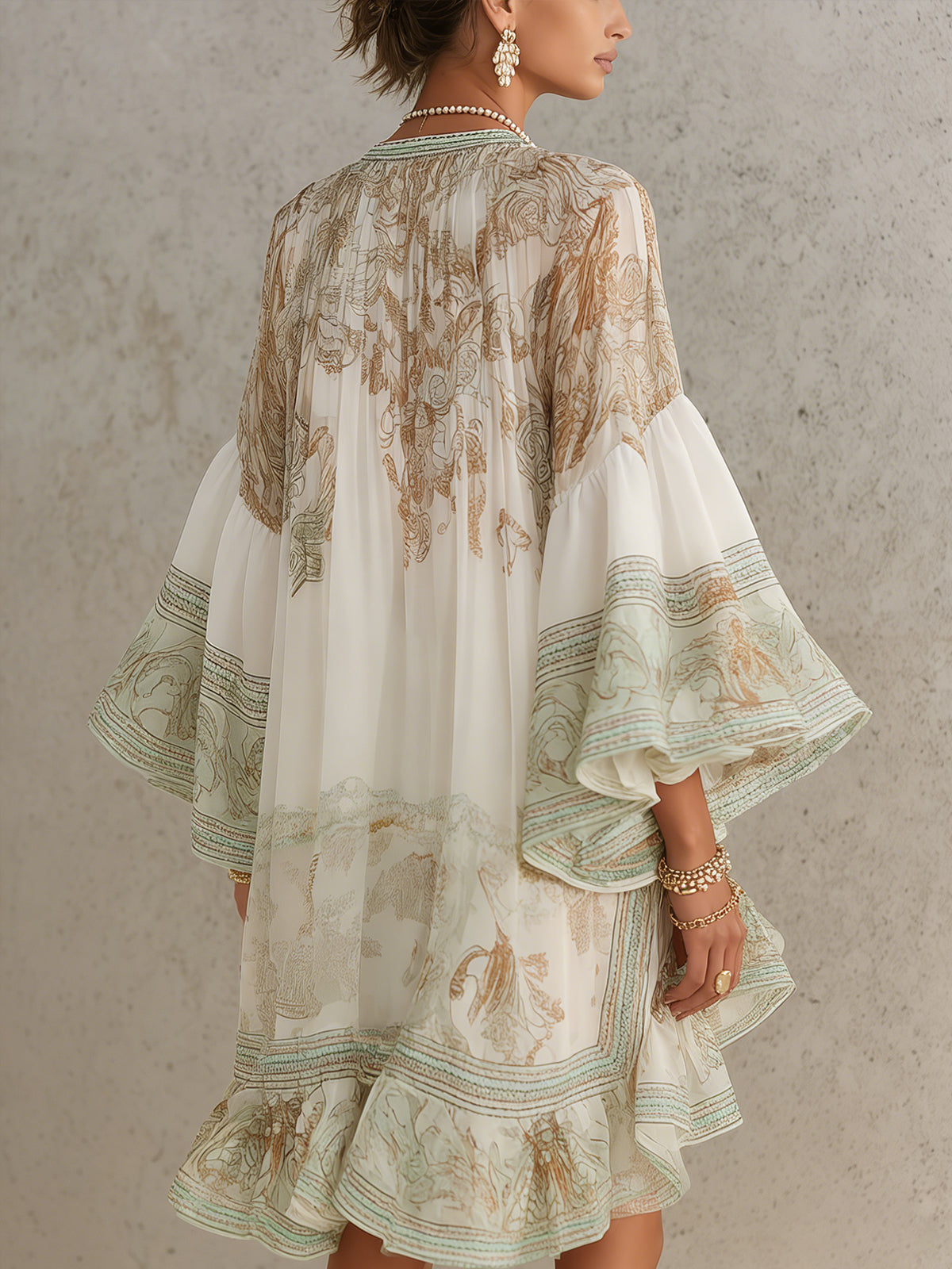 Emerald™ Green Print Chiffon Ruffle Mini Dress