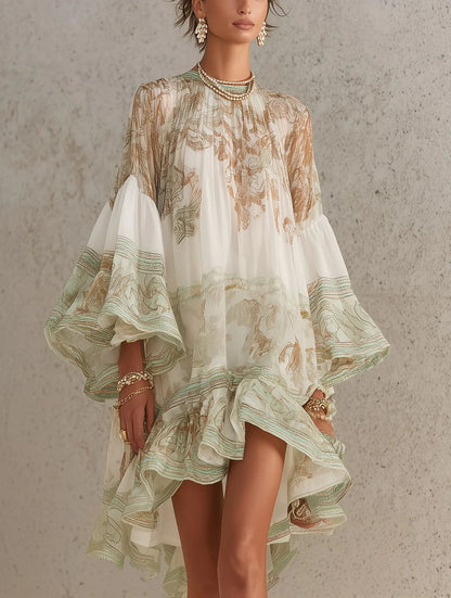 Emerald™ Green Print Chiffon Ruffle Mini Dress