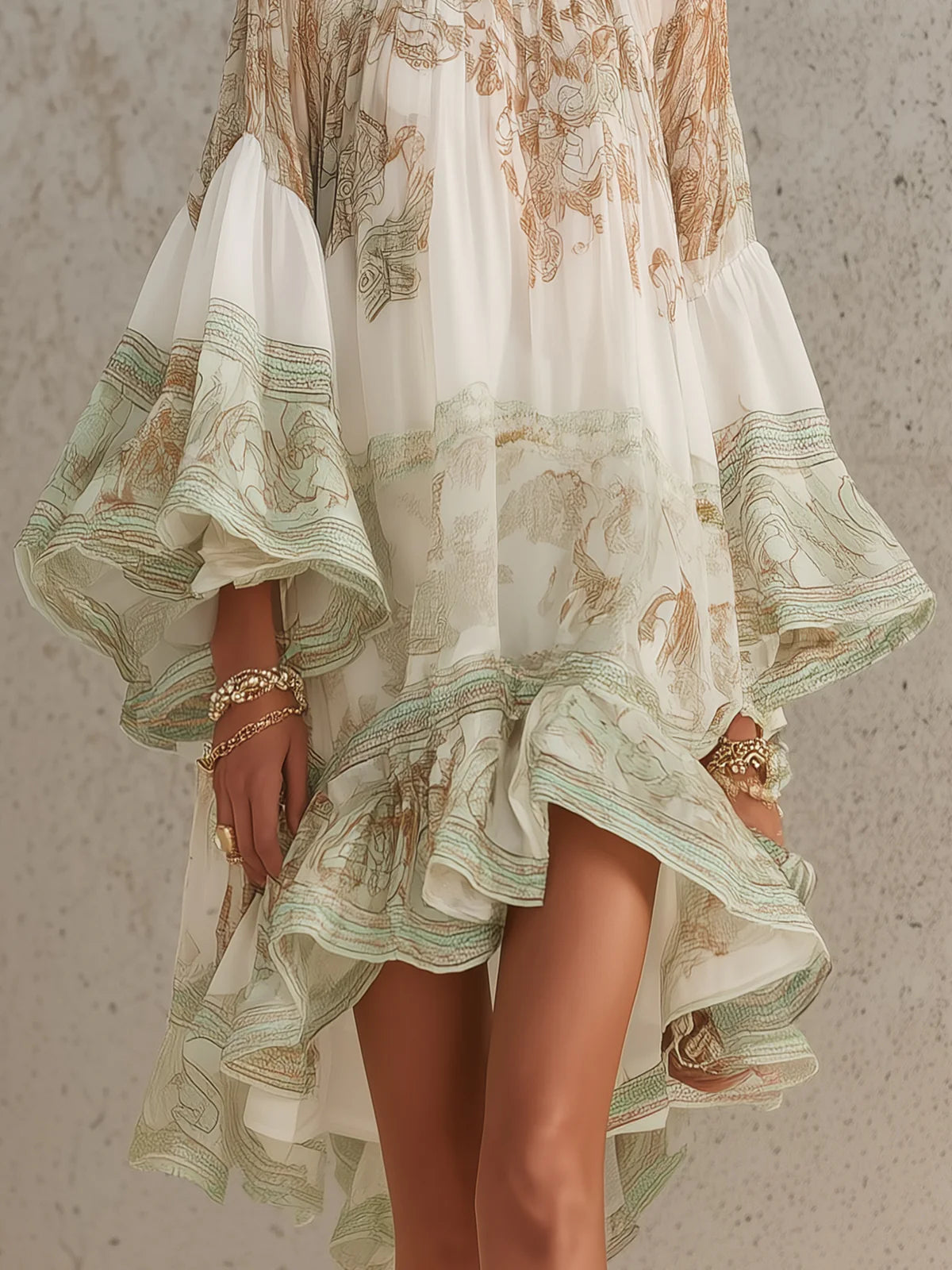 Emerald™ Green Print Chiffon Ruffle Mini Dress