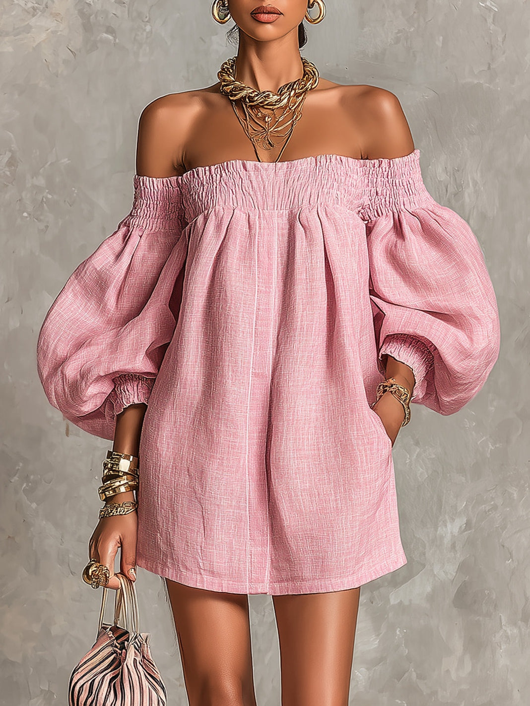 Rhoda™ Off-Shoulder Lantern Sleeve Mini Dress