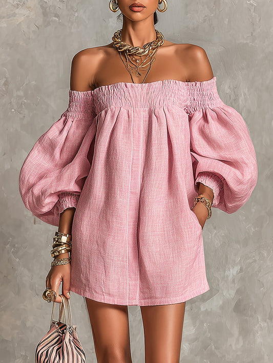 Rhoda™ Off-Shoulder Lantern Sleeve Mini Dress