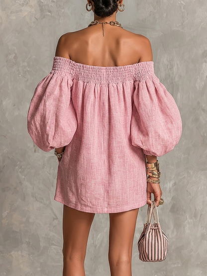 Rhoda™ Off-Shoulder Lantern Sleeve Mini Dress