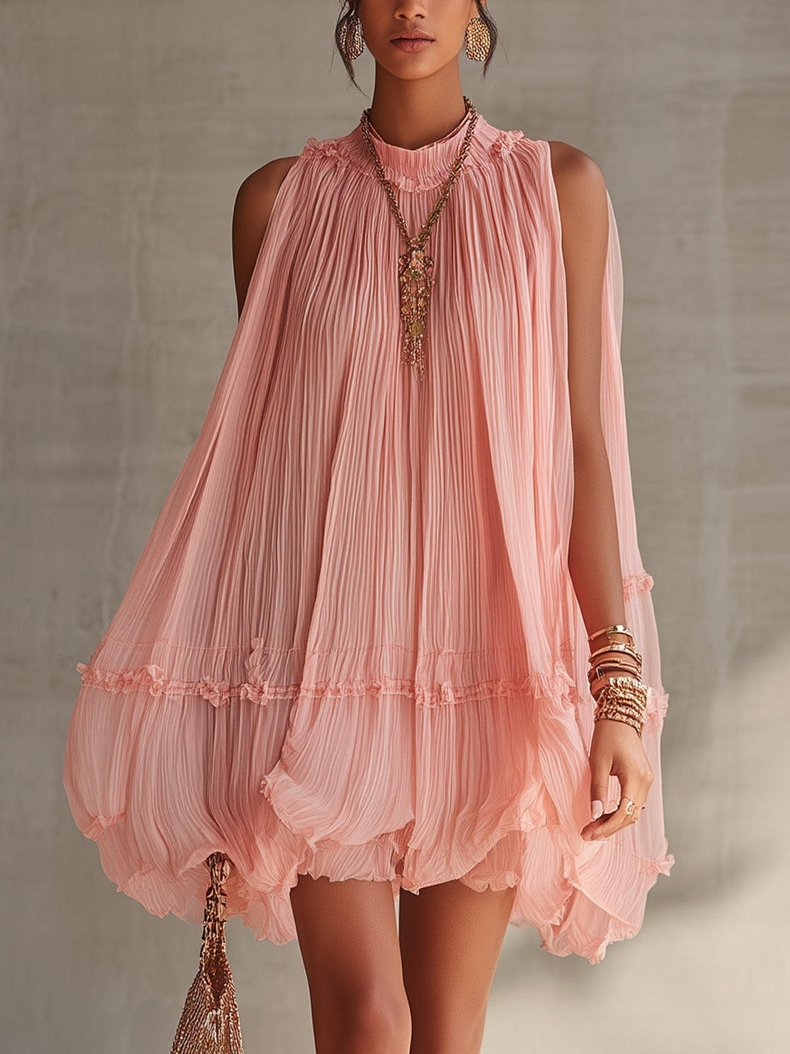 Aria™ Halter-Neck Ruffled Chiffon Mini Dress