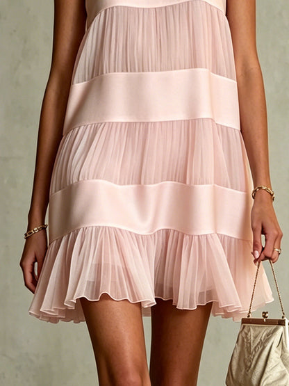 Rosalind™ Light Pink Pleated Chiffon Mini Dress