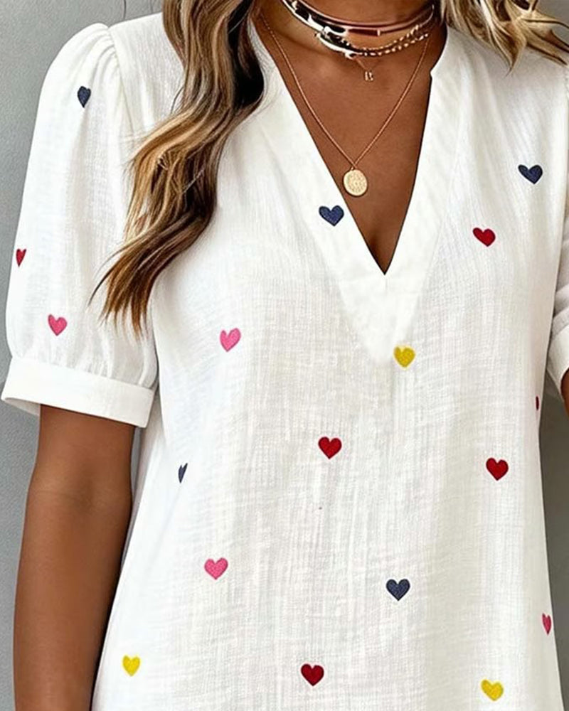 Coraline™ Heart Print V-Neck Mini Dress