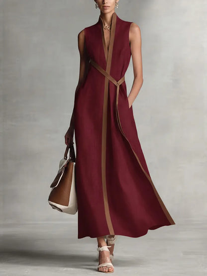 Coraline™ | Linen Maxi Dress with Contrast Trim