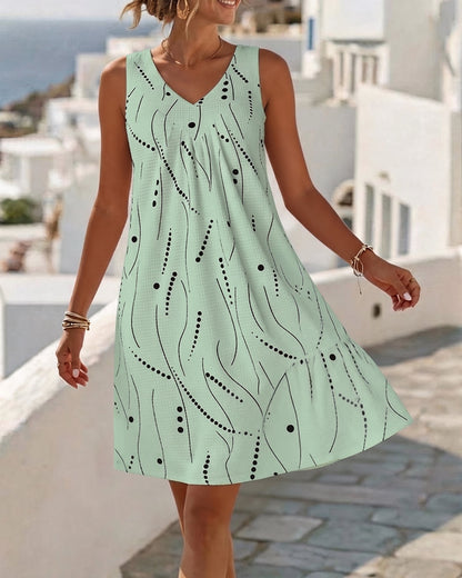 Amélie™ Patchwork V-Neck A-Line Sleeveless Dress