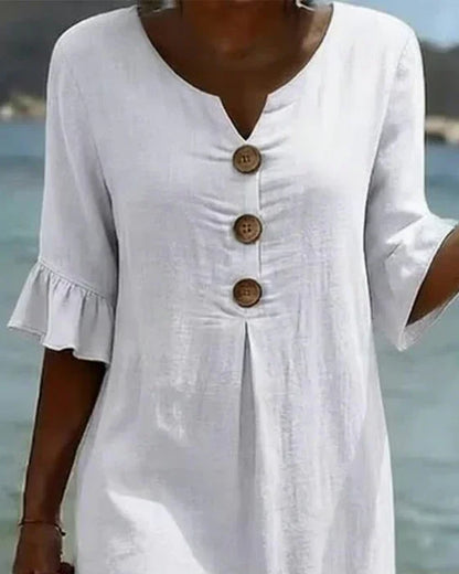 Sylvie | Linen Dress with Puff Sleeves