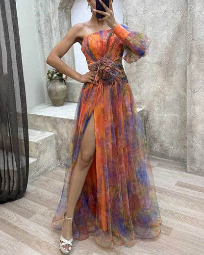 Elara | One-Shoulder Tulle Maxi Dress
