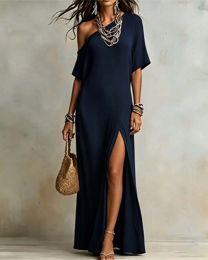 Élodie™ Slanted Shoulder Slit Maxi Dress